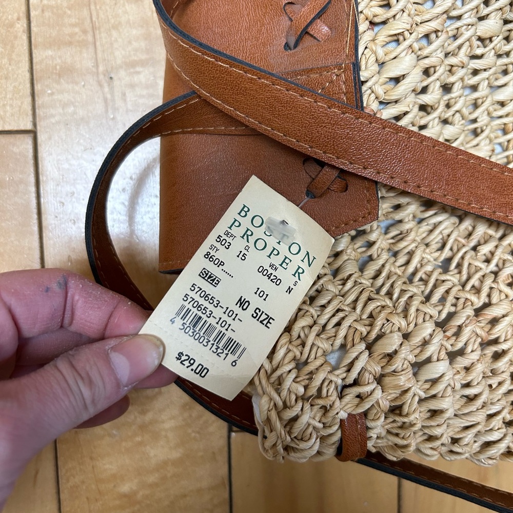 Boston Proper Tan and Cream Woven Backpack